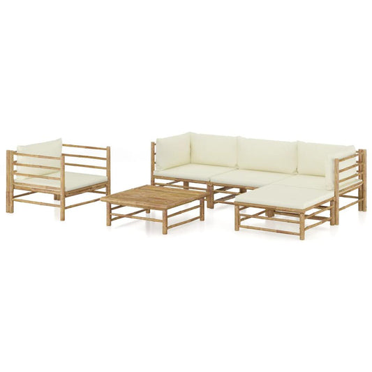 vidaXL 6 Piece Garden Lounge Set with Cream White Cushions Bamboo 8195