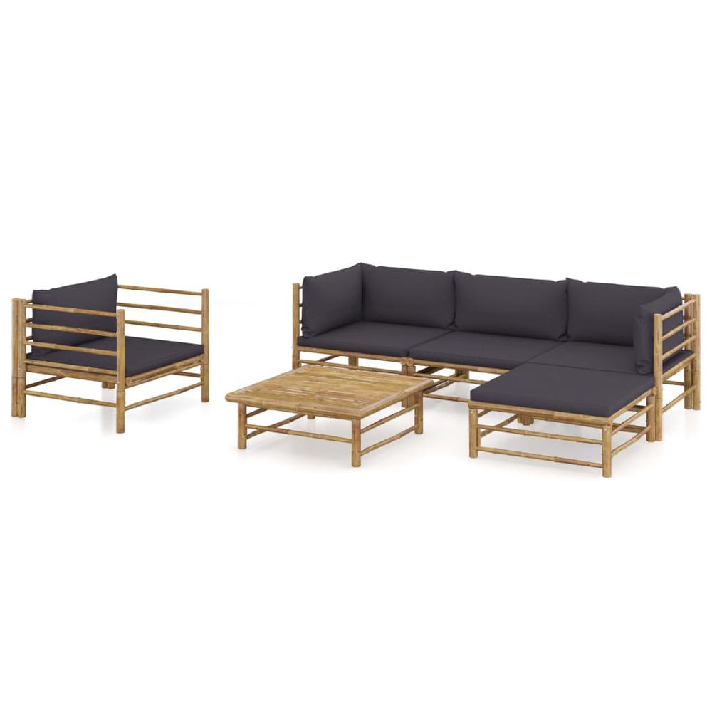 vidaXL 6 Piece Garden Lounge Set with Dark Gray Cushions Bamboo 8196