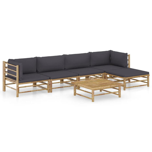 vidaXL 6 Piece Garden Lounge Set with Dark Gray Cushions Bamboo 8198