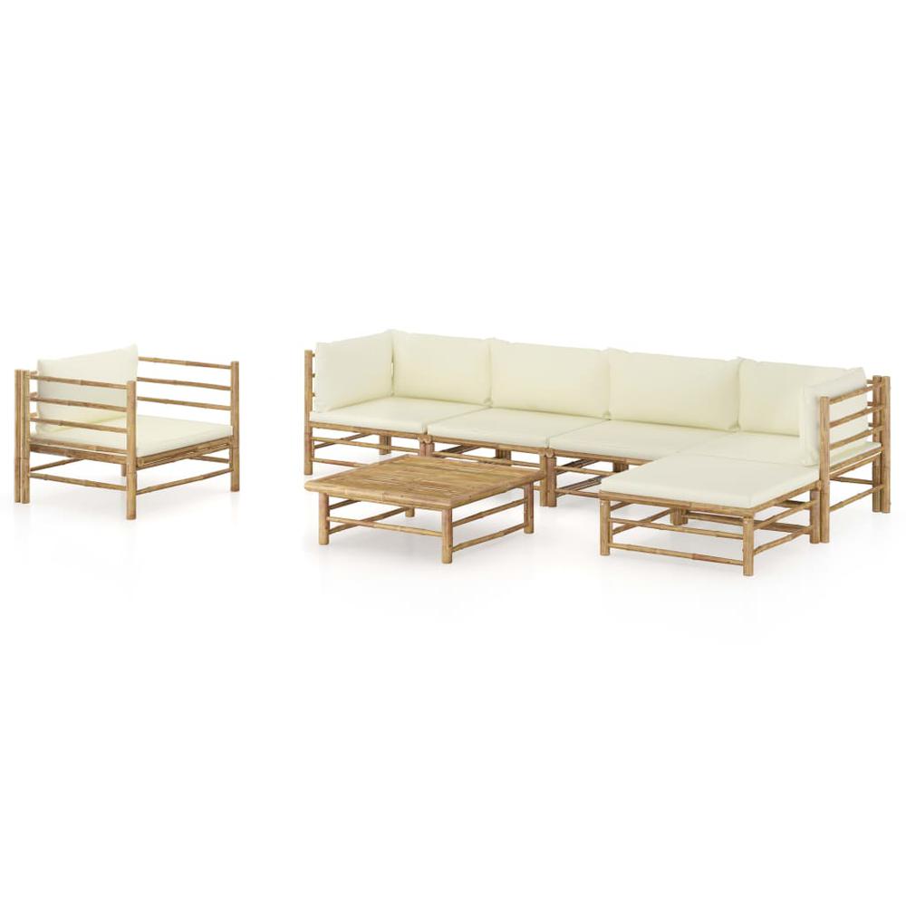 vidaXL 7 Piece Garden Lounge Set with Cream White Cushions Bamboo 8199