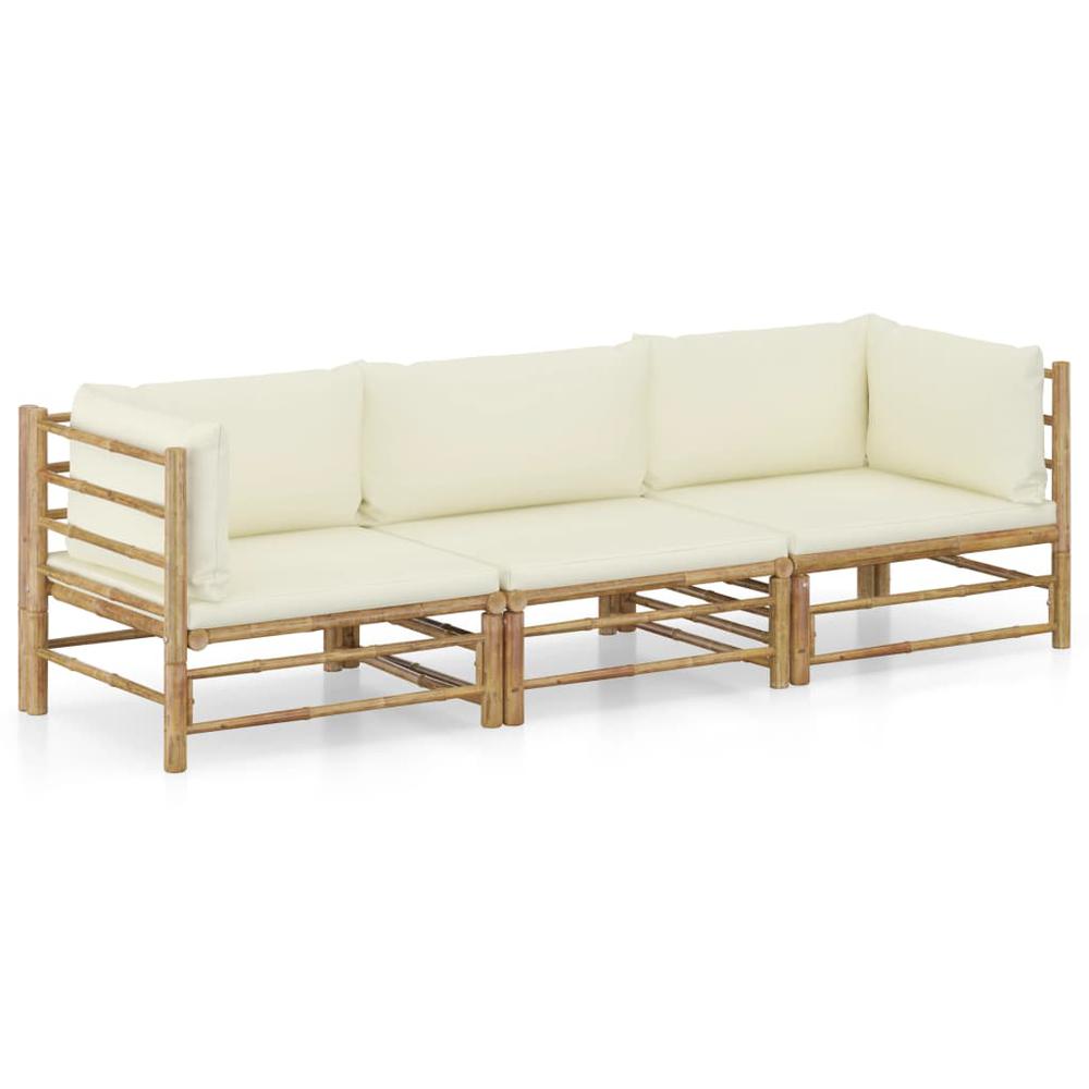 vidaXL 3 Piece Garden Lounge Set with Cream White Cushions Bamboo 8203