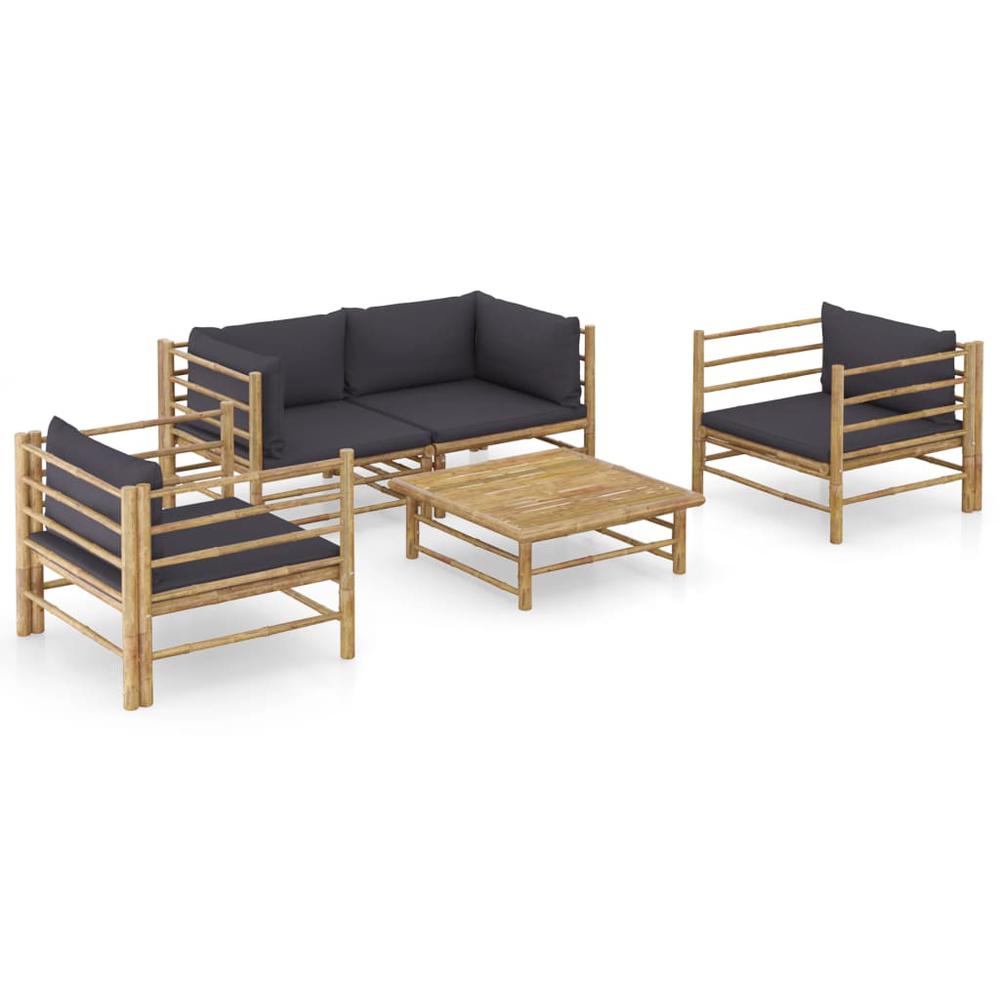 vidaXL 5 Piece Garden Lounge Set with Dark Gray Cushions Bamboo 8208