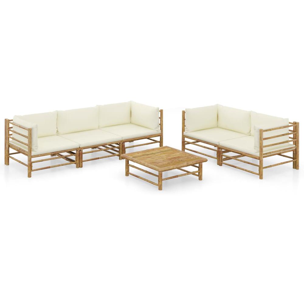 vidaXL 6 Piece Garden Lounge Set with Cream White Cushions Bamboo 8209