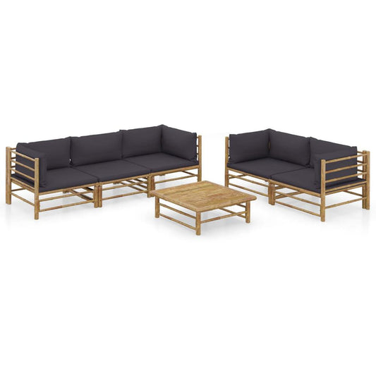 vidaXL 6 Piece Garden Lounge Set with Dark Gray Cushions Bamboo 8210