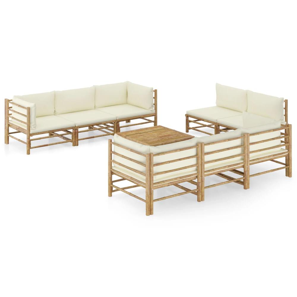 vidaXL 9 Piece Garden Lounge Set with Cream White Cushions Bamboo 8211