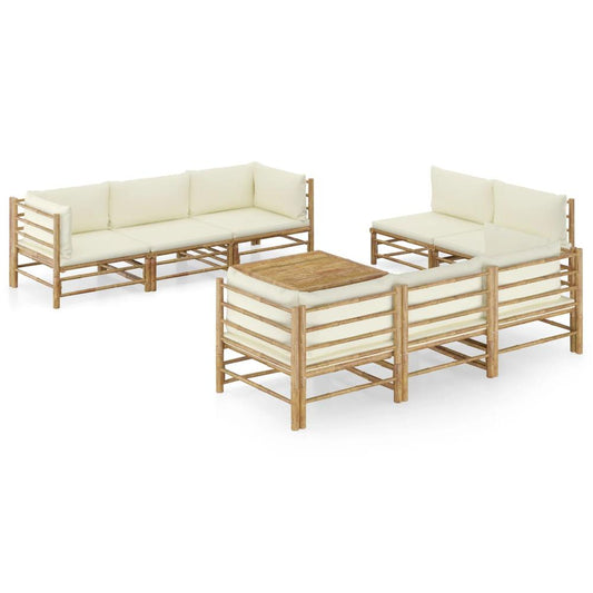 vidaXL 9 Piece Garden Lounge Set with Cream White Cushions Bamboo 8211