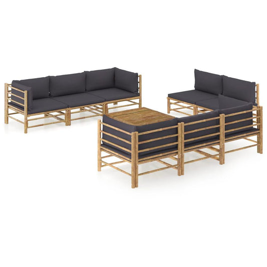 vidaXL 9 Piece Garden Lounge Set with Dark Gray Cushions Bamboo 8212