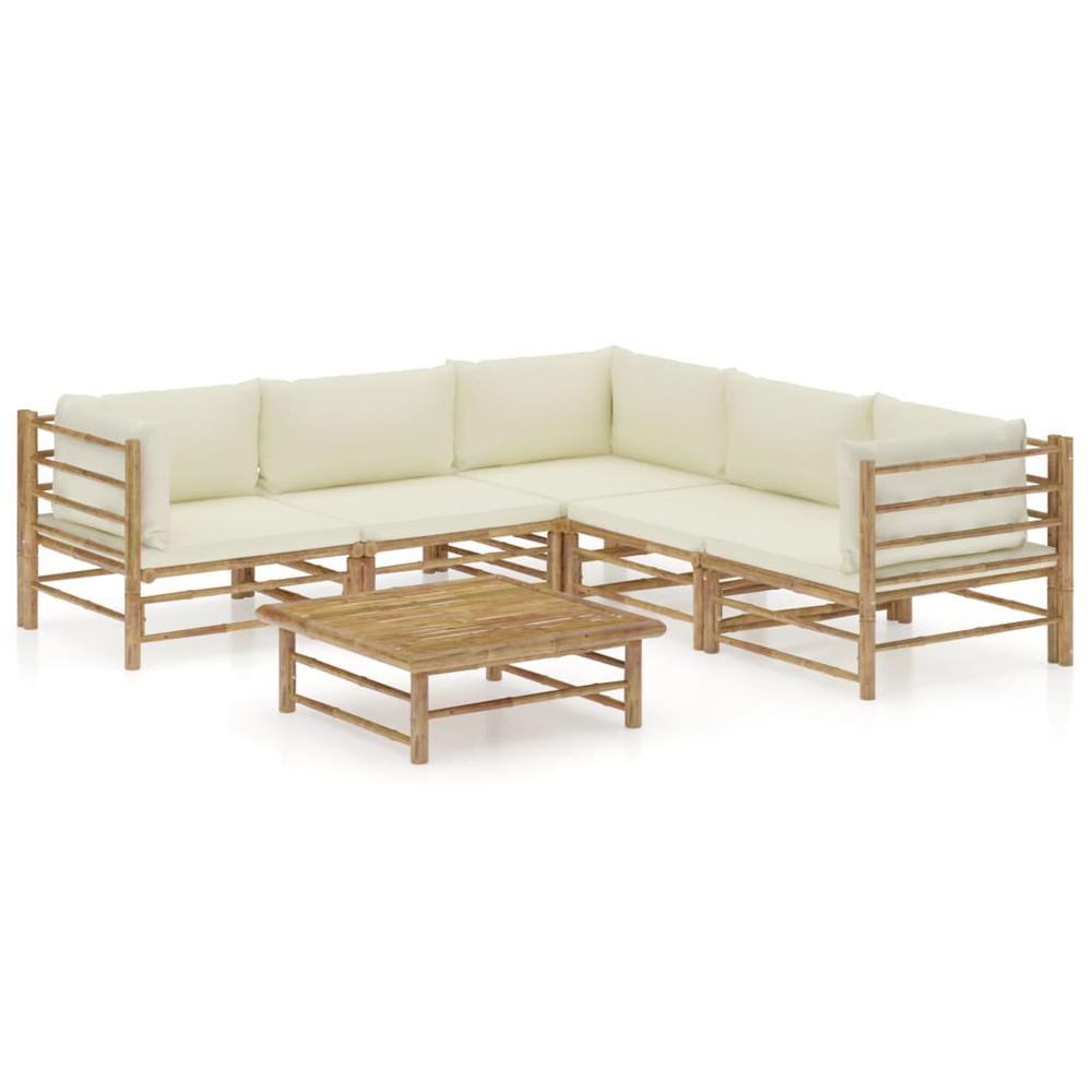 vidaXL 6 Piece Garden Lounge Set with Cream White Cushions Bamboo 8213