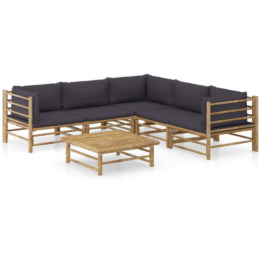 vidaXL 6 Piece Garden Lounge Set with Dark Gray Cushions Bamboo 8214