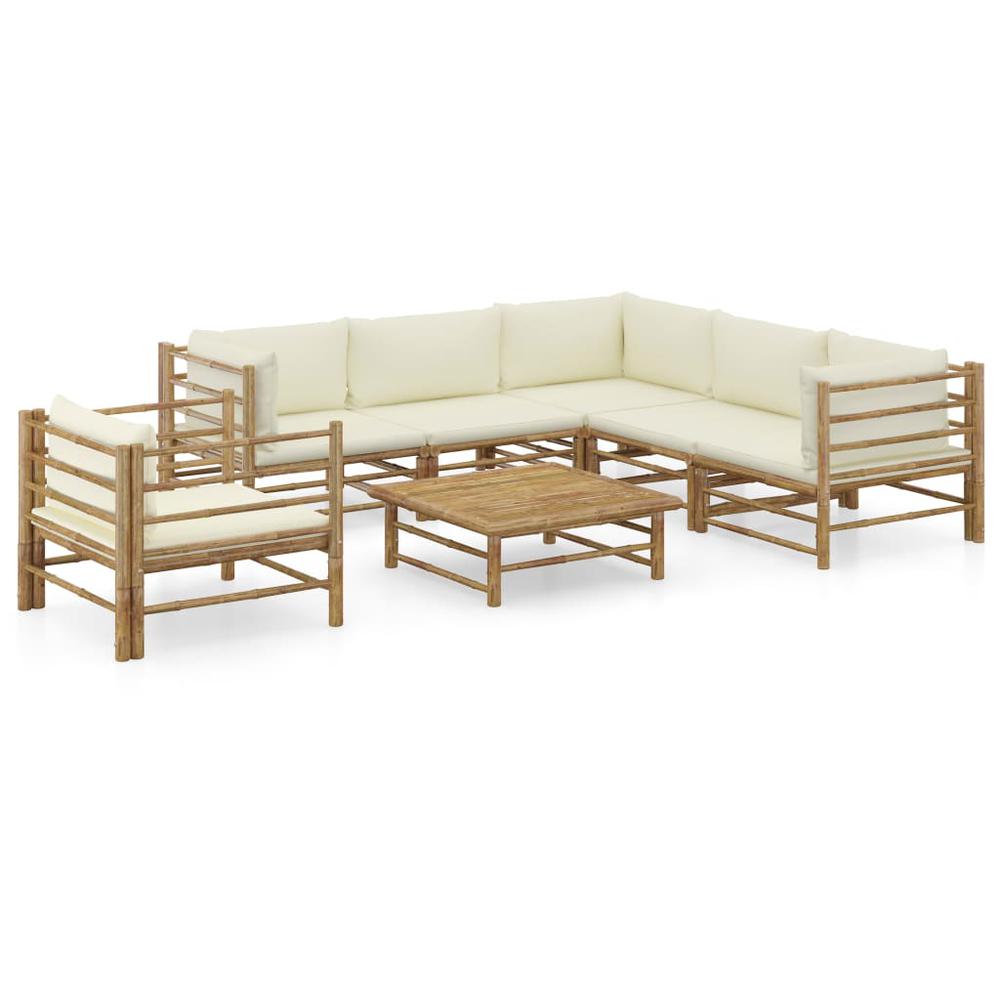 vidaXL 7 Piece Garden Lounge Set with Cream White Cushions Bamboo 8215