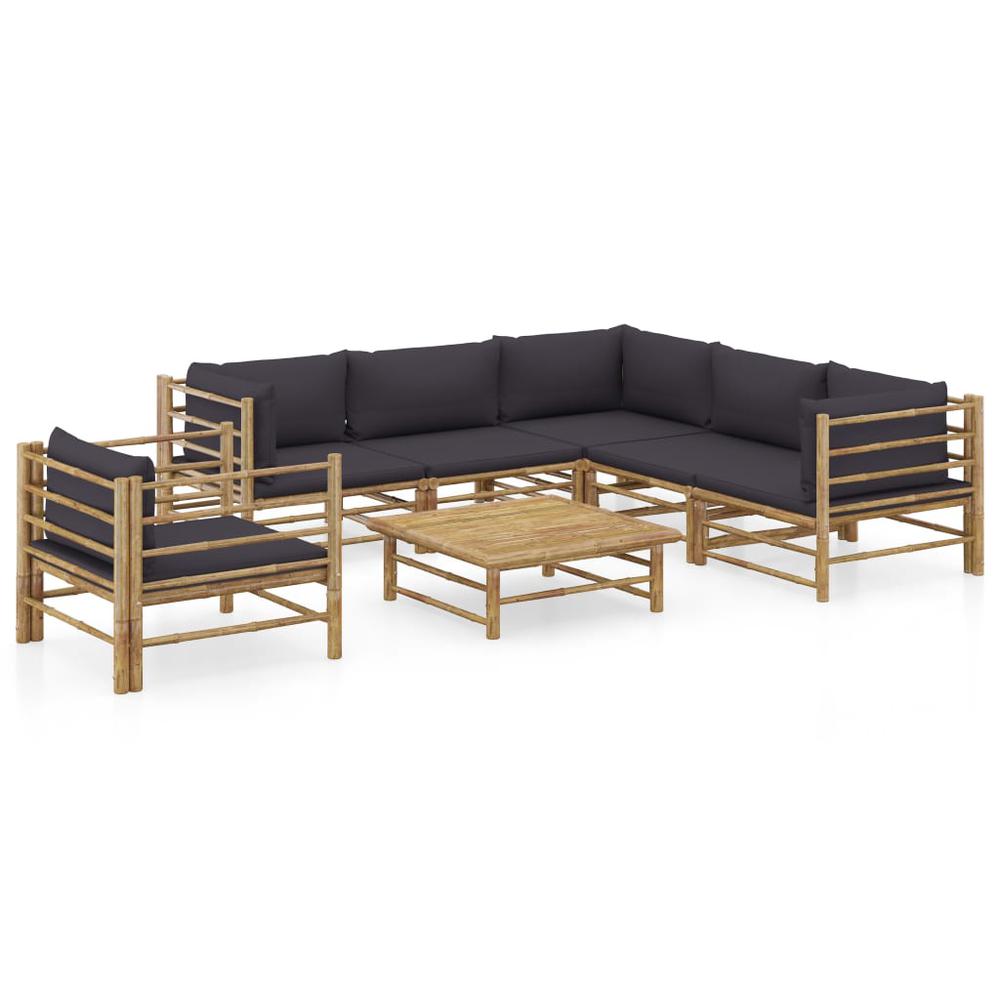 vidaXL 7 Piece Garden Lounge Set with Dark Gray Cushions Bamboo 8216