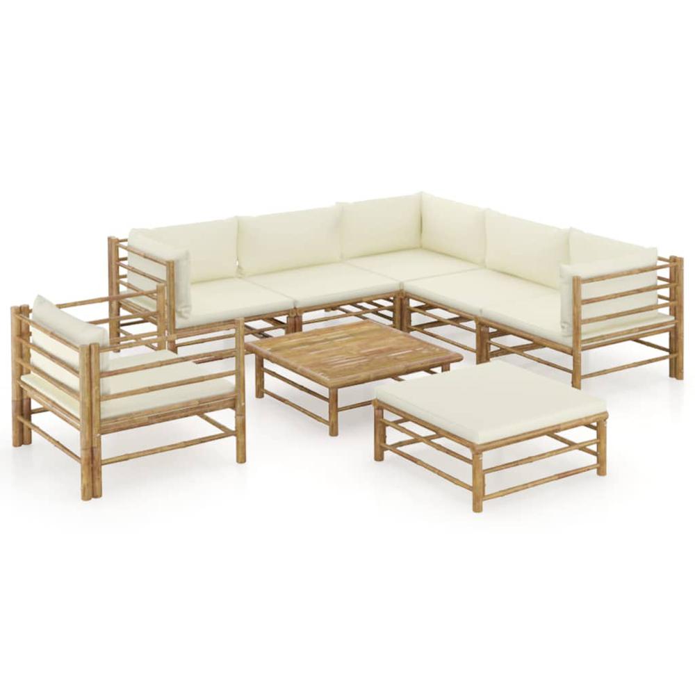 vidaXL 8 Piece Garden Lounge Set with Cream White Cushions Bamboo 8217