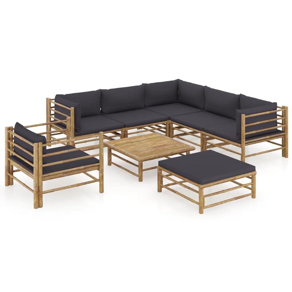 vidaXL 8 Piece Garden Lounge Set with Dark Gray Cushions Bamboo 8218