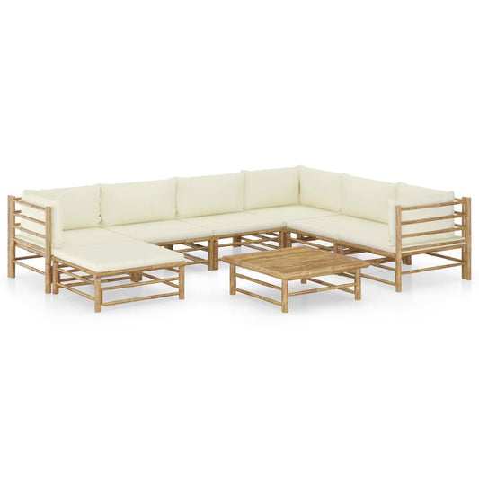 vidaXL 8 Piece Garden Lounge Set with Cream White Cushions Bamboo 8219