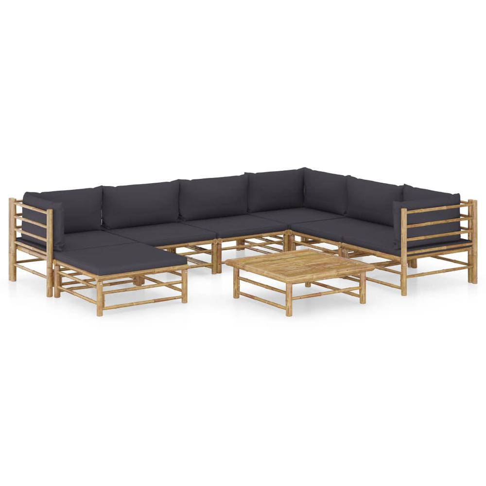 vidaXL 8 Piece Garden Lounge Set with Dark Gray Cushions Bamboo 8220