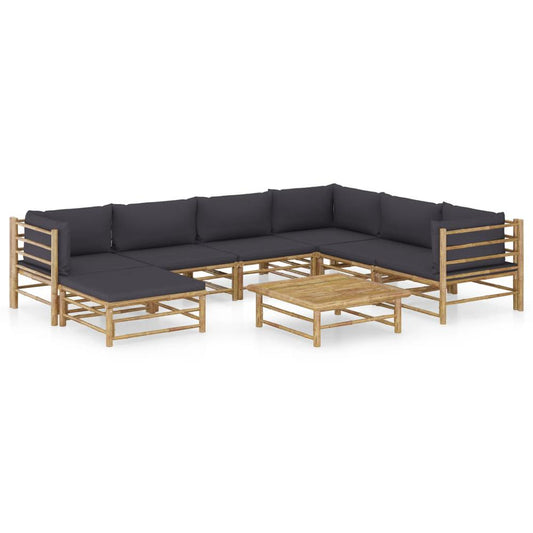 vidaXL 8 Piece Garden Lounge Set with Dark Gray Cushions Bamboo 8220