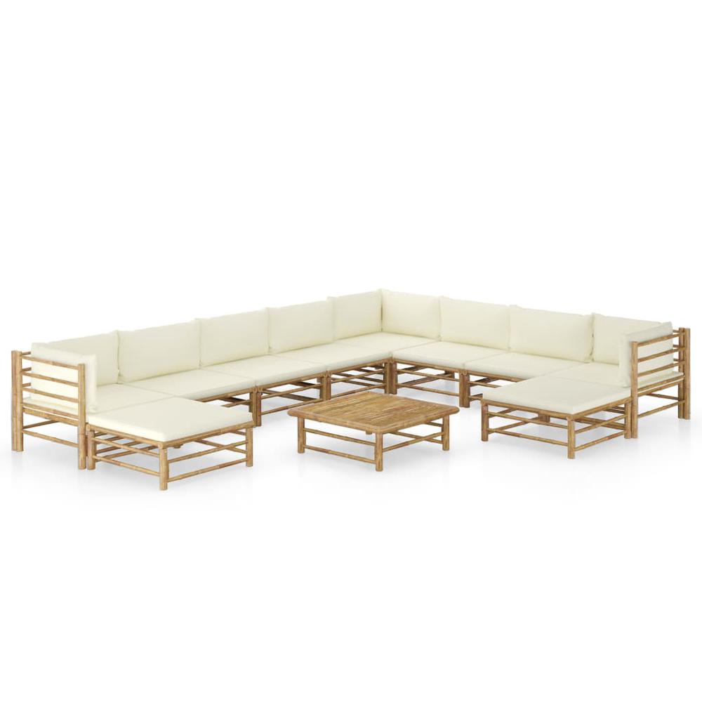 vidaXL 11 Piece Garden Lounge Set with Cream White Cushions Bamboo 8223