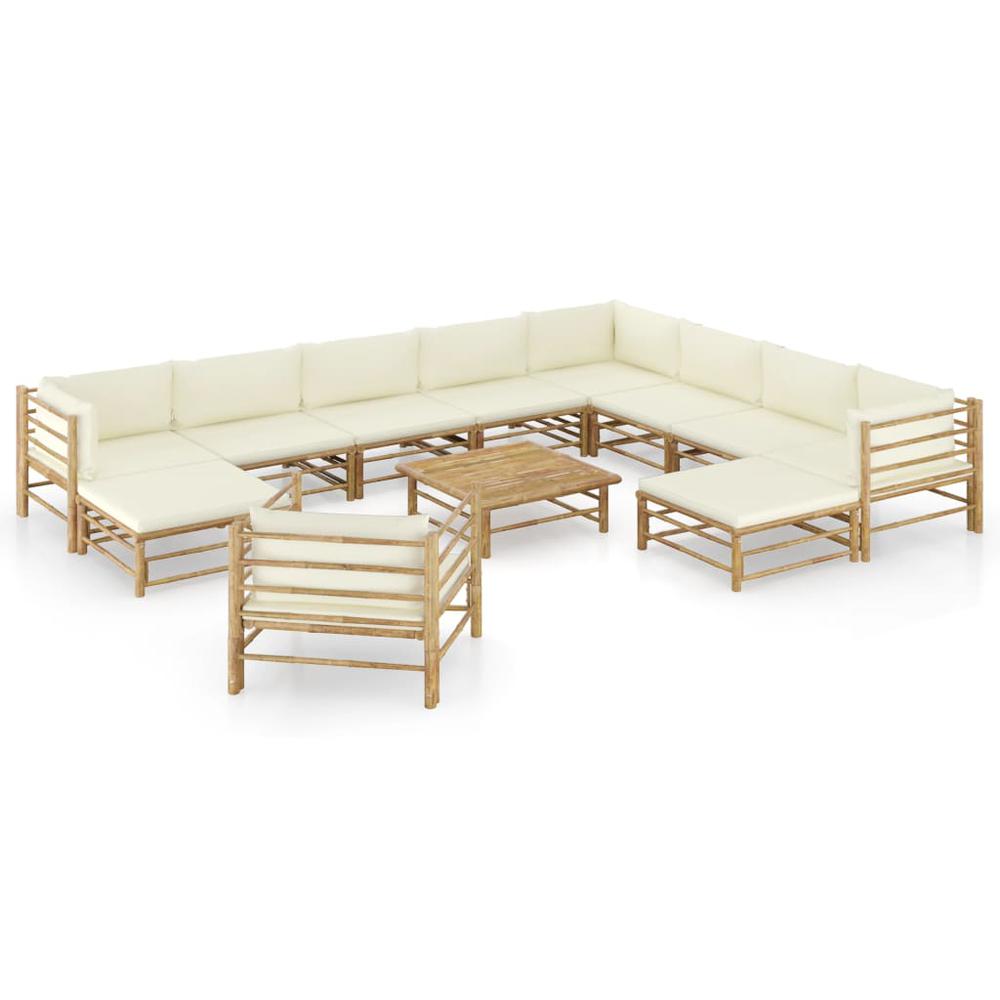 vidaXL 12 Piece Garden Lounge Set with Cream White Cushions Bamboo 8225