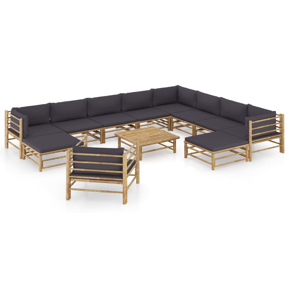 vidaXL 12 Piece Garden Lounge Set with Dark Gray Cushions Bamboo 8226