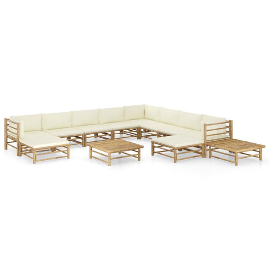 vidaXL 12 Piece Garden Lounge Set with Cream White Cushions Bamboo 8227