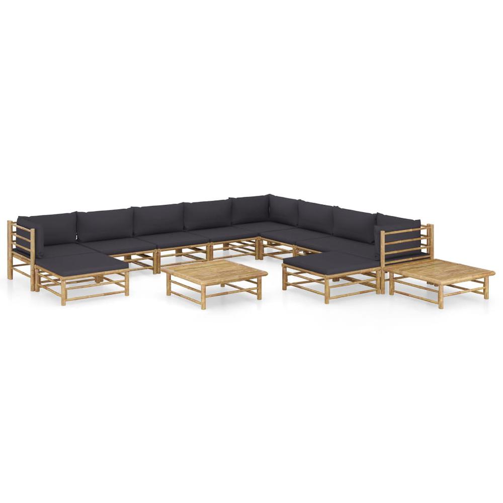 vidaXL 12 Piece Garden Lounge Set with Dark Gray Cushions Bamboo 8228