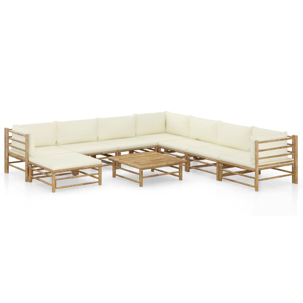 vidaXL 9 Piece Garden Lounge Set with Cream White Cushions Bamboo 8229