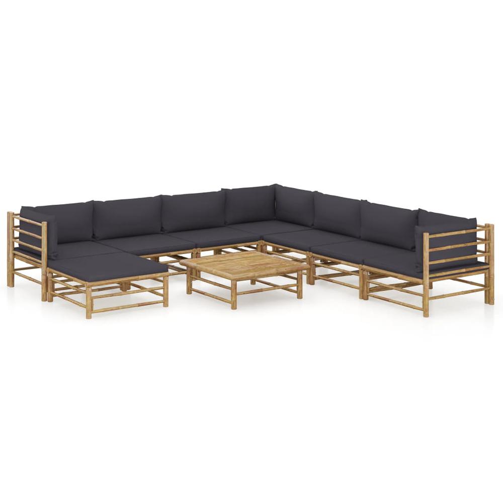 vidaXL 9 Piece Garden Lounge Set with Dark Gray Cushions Bamboo 8230