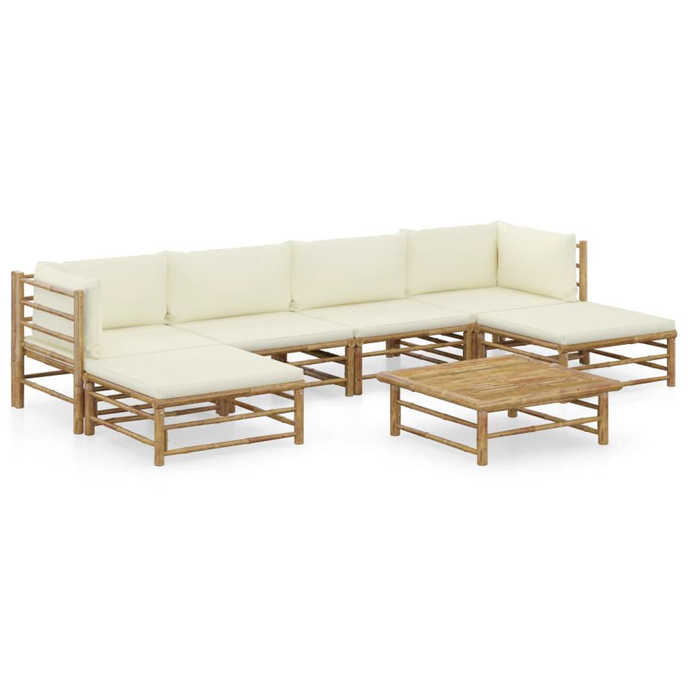 vidaXL 7 Piece Garden Lounge Set with Cream White Cushions Bamboo 8231