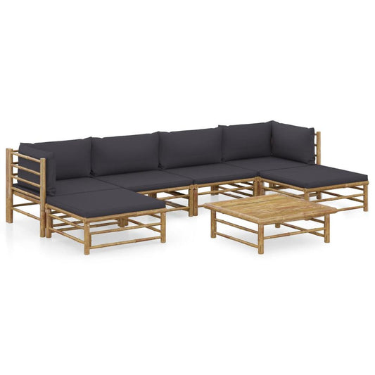 vidaXL 7 Piece Garden Lounge Set with Dark Gray Cushions Bamboo 8232