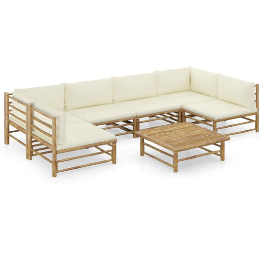 vidaXL 7 Piece Garden Lounge Set with Cream White Cushions Bamboo 8233