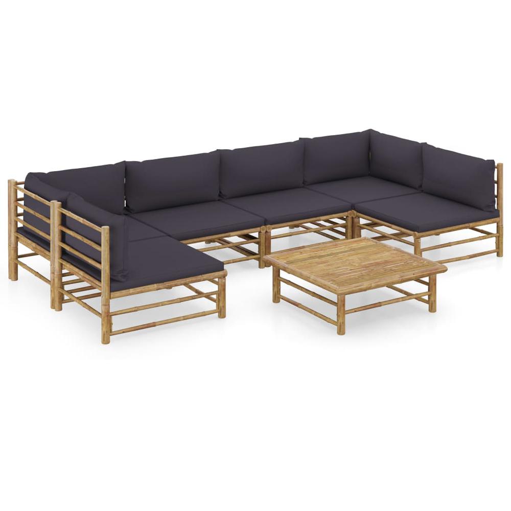 vidaXL 7 Piece Garden Lounge Set with Dark Gray Cushions Bamboo 8234