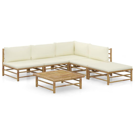 vidaXL 6 Piece Garden Lounge Set with Cream White Cushions Bamboo 8235