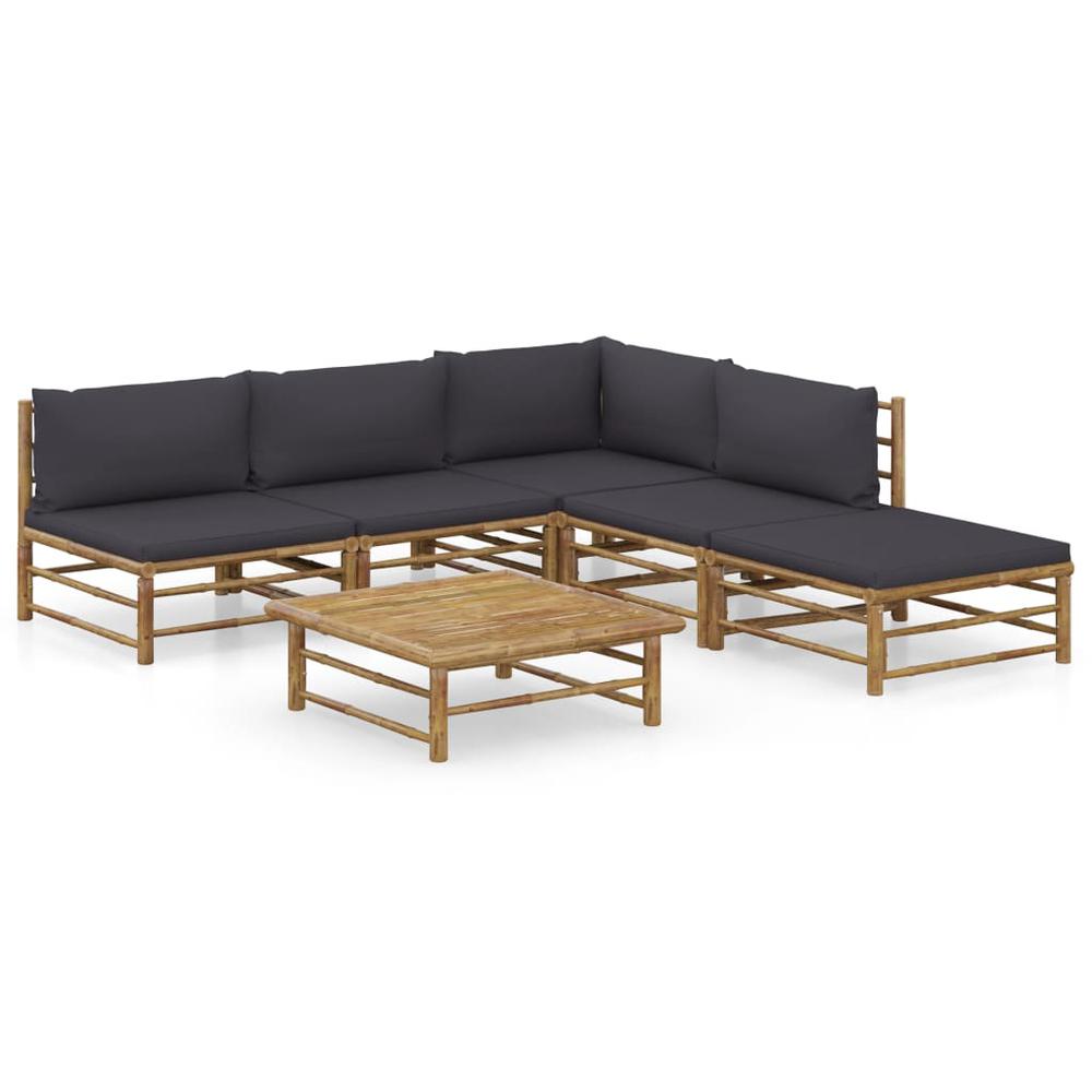 vidaXL 6 Piece Garden Lounge Set with Dark Gray Cushions Bamboo 8236