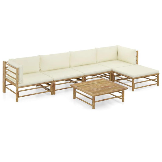 vidaXL 6 Piece Garden Lounge Set with Cream White Cushions Bamboo 8237