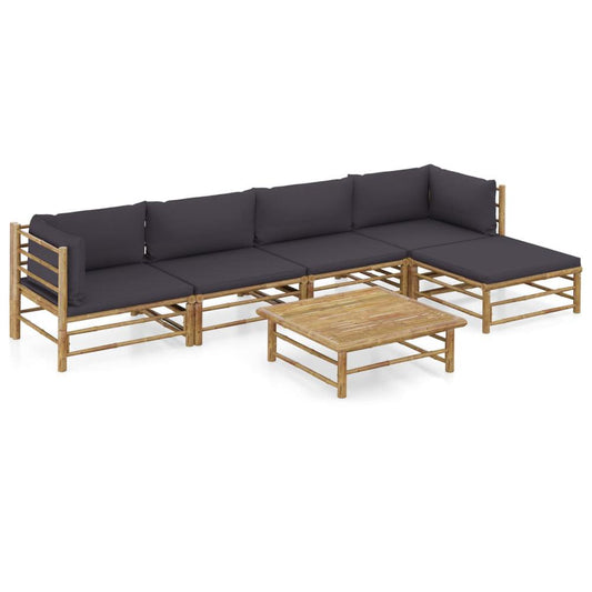 vidaXL 6 Piece Garden Lounge Set with Dark Gray Cushions Bamboo 8238