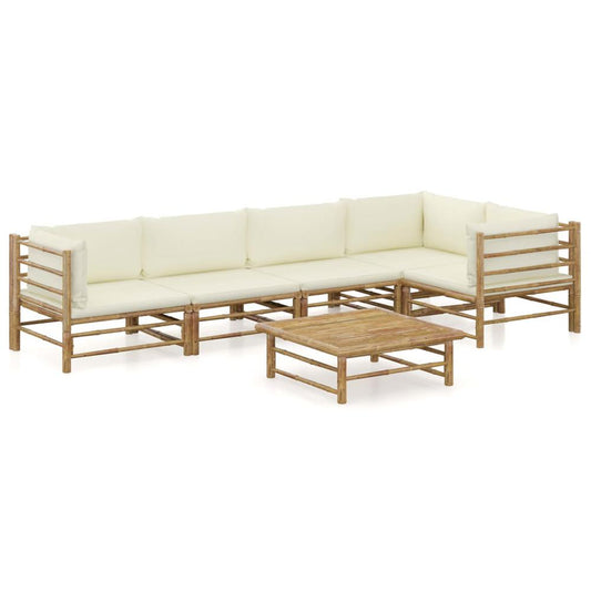 vidaXL 6 Piece Garden Lounge Set with Cream White Cushions Bamboo 8239