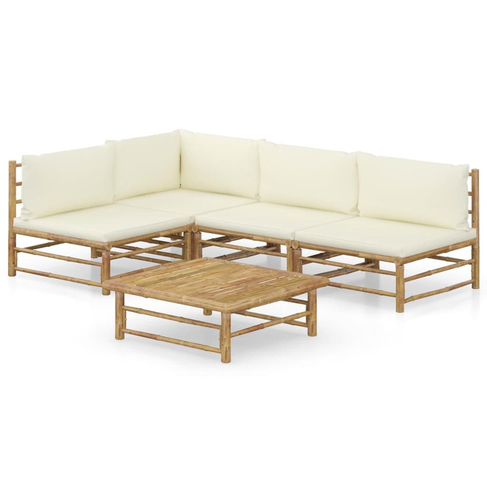 vidaXL 5 Piece Garden Lounge Set with Cream White Cushions Bamboo 8241