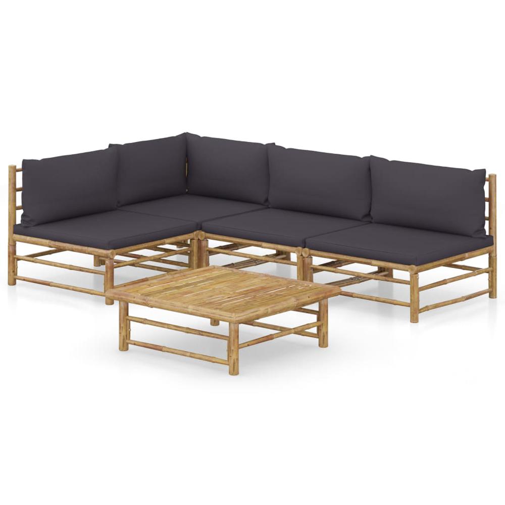 vidaXL 5 Piece Garden Lounge Set with Dark Gray Cushions Bamboo 8242