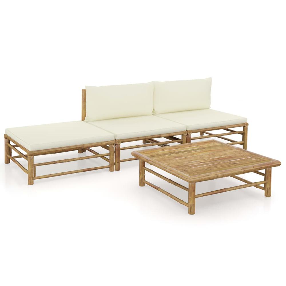 vidaXL 4 Piece Garden Lounge Set with Cream White Cushions Bamboo 8243