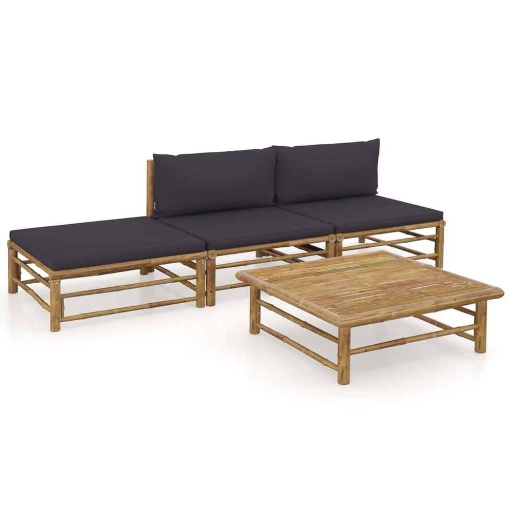 vidaXL 4 Piece Garden Lounge Set with Dark Gray Cushions Bamboo 8244