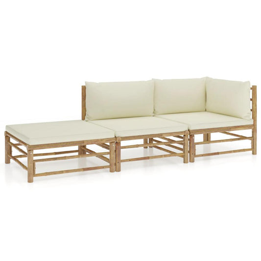 vidaXL 3 Piece Garden Lounge Set with Cream White Cushions Bamboo 8245