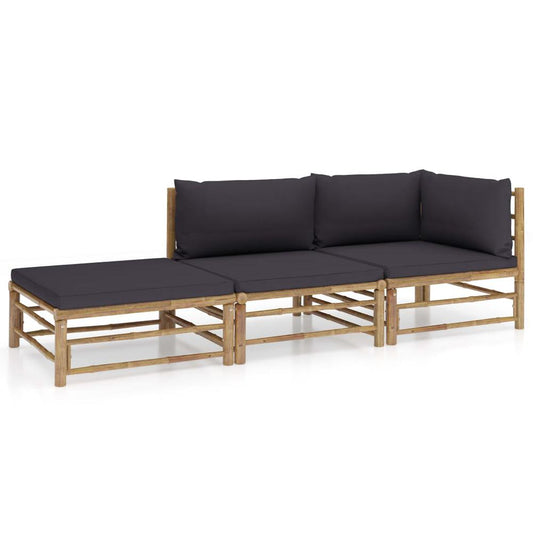 vidaXL 3 Piece Garden Lounge Set with Dark Gray Cushions Bamboo 8246