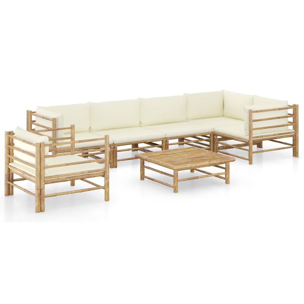 vidaXL 7 Piece Garden Lounge Set with Cream White Cushions Bamboo 8247