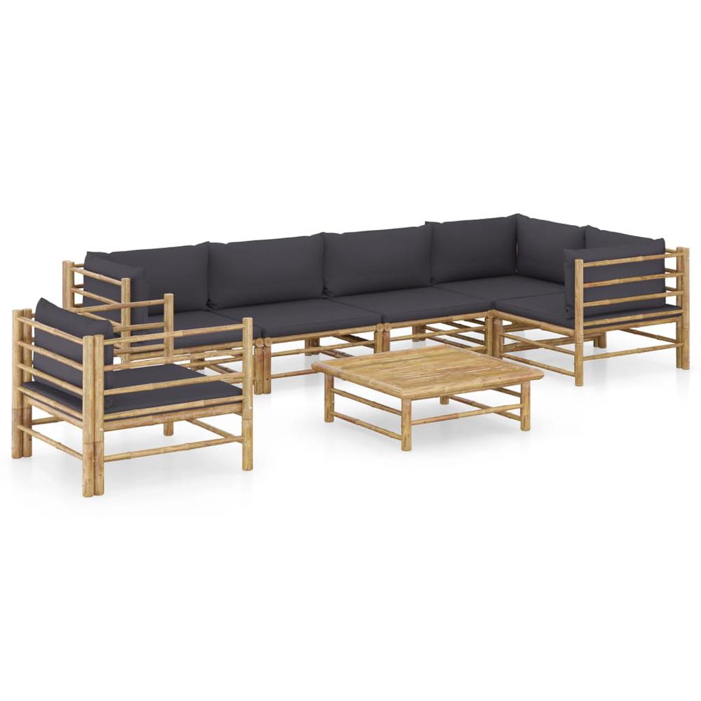 vidaXL 7 Piece Garden Lounge Set with Dark Gray Cushions Bamboo 8248