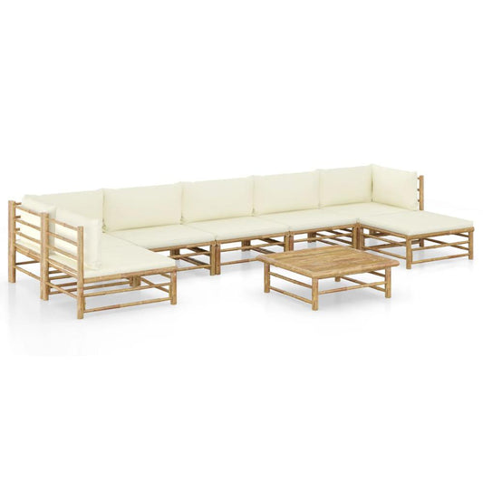 vidaXL 8 Piece Garden Lounge Set with Cream White Cushions Bamboo 8249