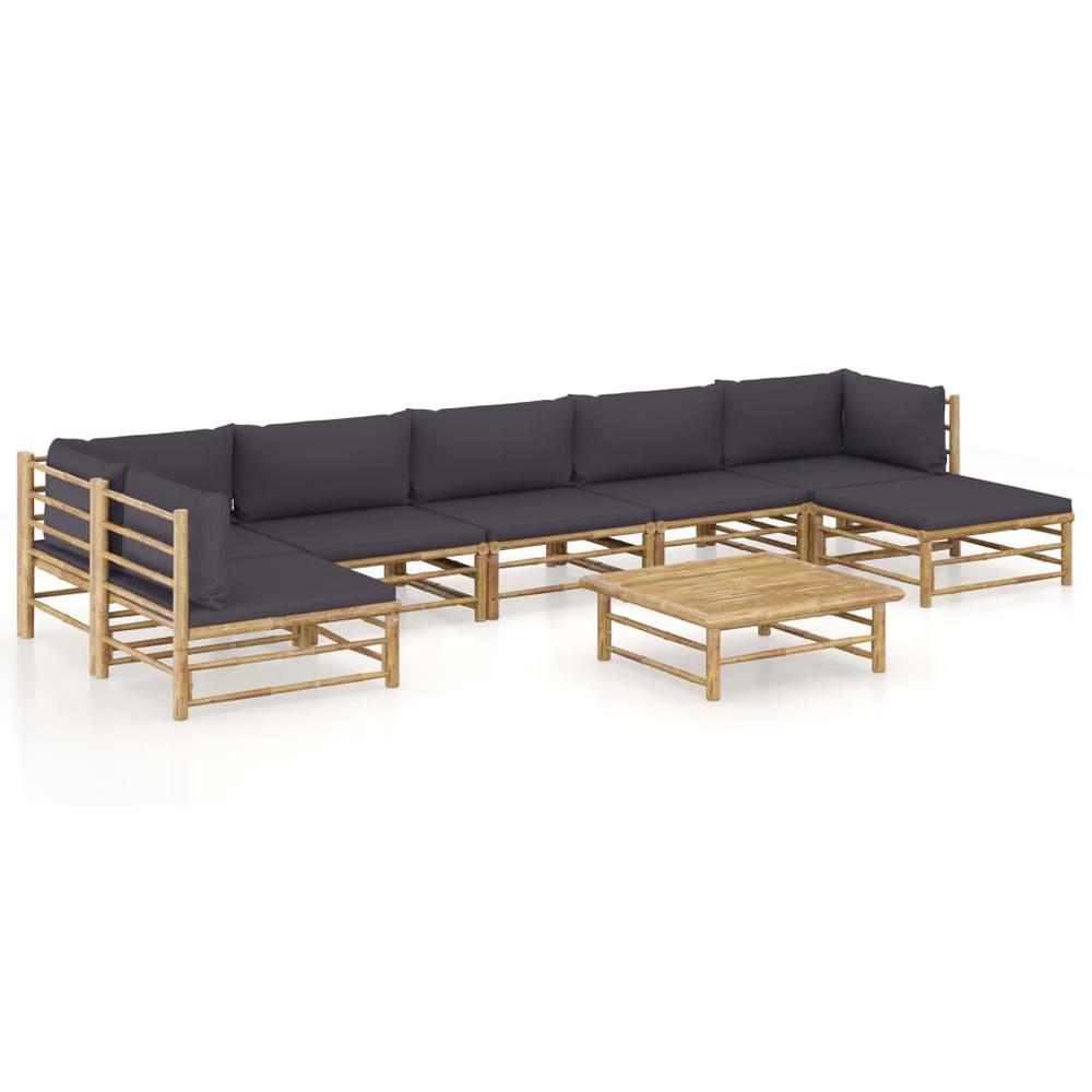 vidaXL 8 Piece Garden Lounge Set with Dark Gray Cushions Bamboo 8250