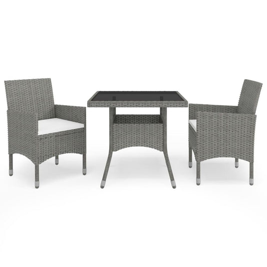 vidaXL 3 Piece Garden Dining Set Gray Poly Rattan and Glass, 3058309