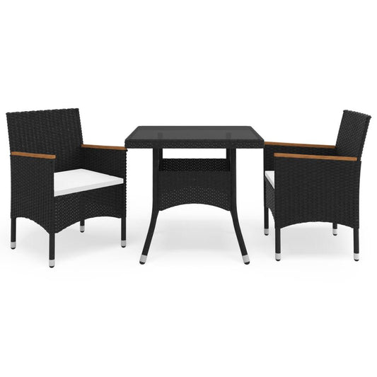 vidaXL 3 Piece Garden Dining Set Black Poly Rattan and Acacia Wood, 3058314