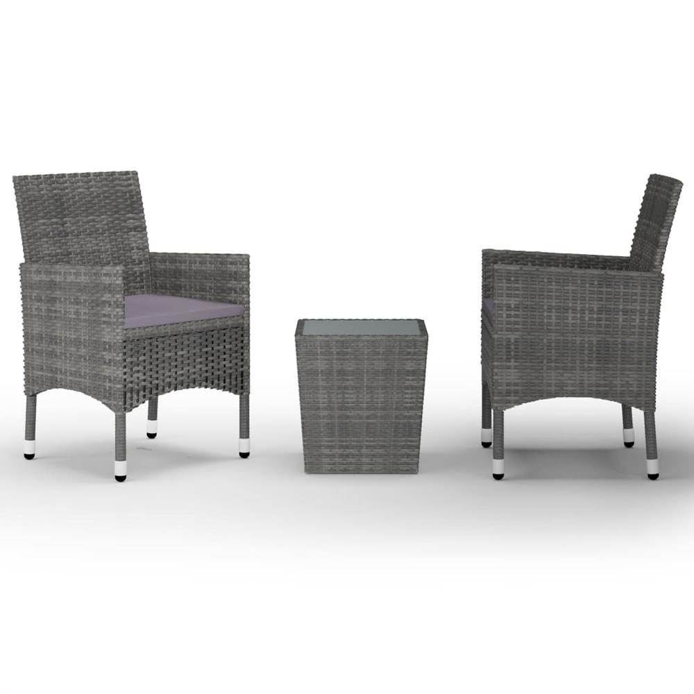 vidaXL 3 Piece Bistro Set Poly Rattan and Tempered Glass Gray 8359