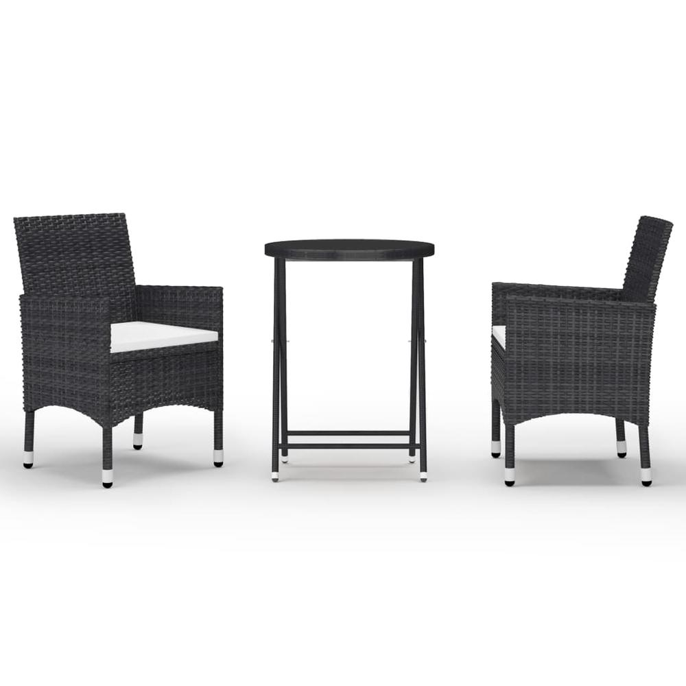 vidaXL 3 Piece Garden Bistro Set Poly Rattan and Tempered Glass Black 8378